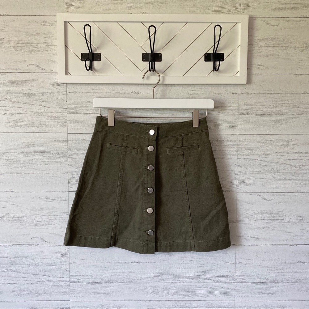 Divided H&M Button Up Skirt Green Sz 2